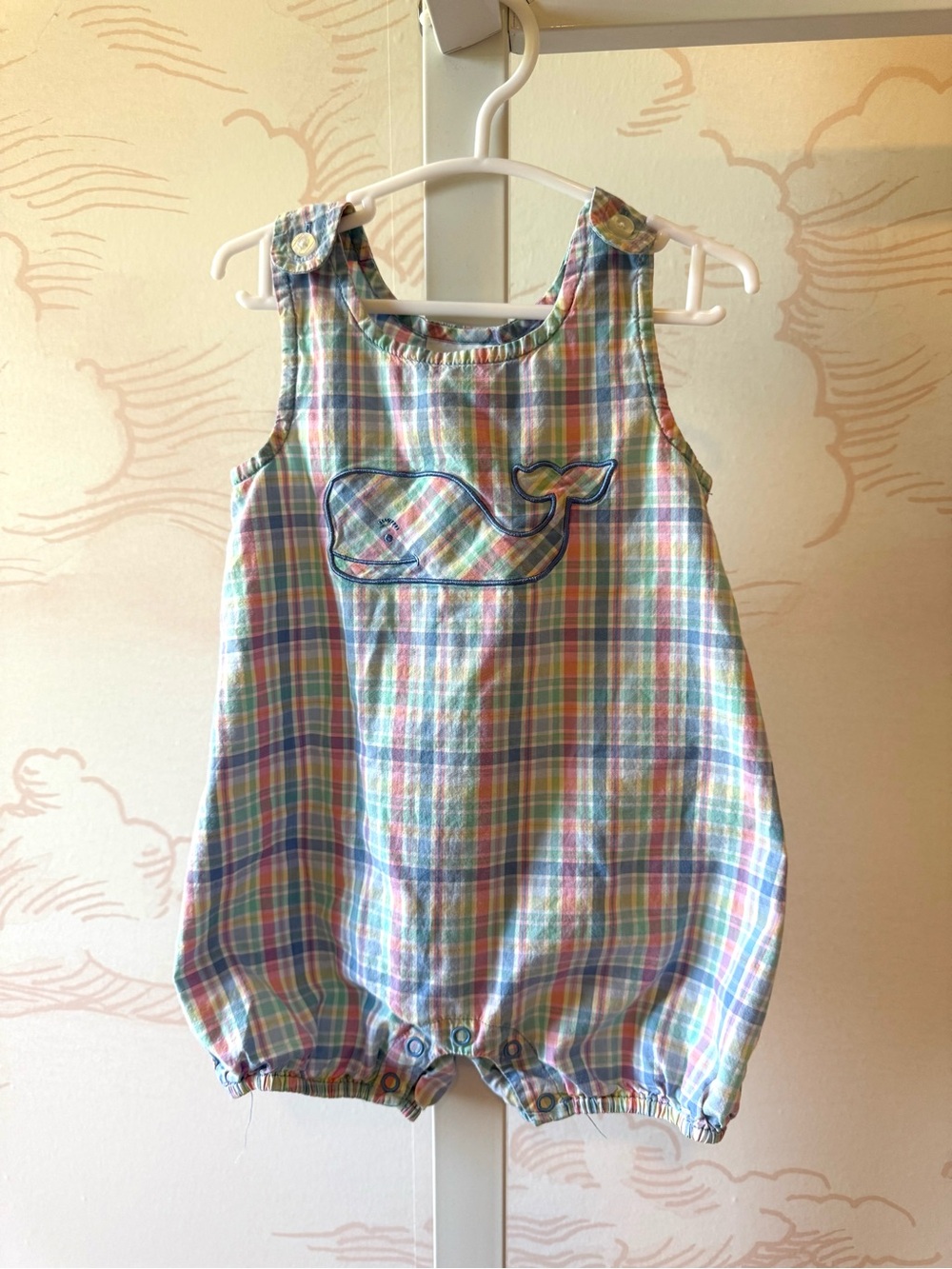 Vineyard Vines Boy’s Pastel Plaid Whale Romper - Multicolor- 12-18 months